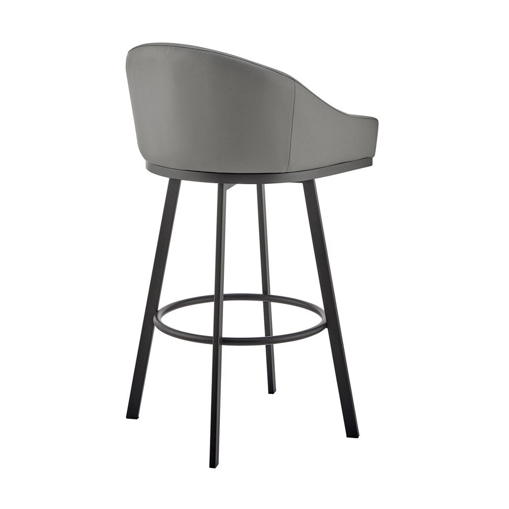 Armen Living - Noran Swivel Bar Stool in Black Metal with Gray Faux Leather - 840254335738 veiw 4