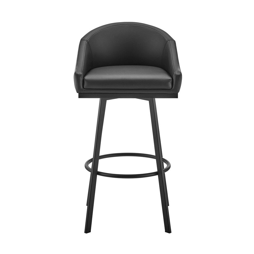 Armen Living - Noran Swivel Counter Stool in Black Metal with Black Faux Leather - 840254335776 veiw 2