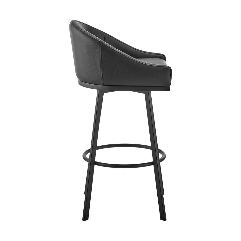 Armen Living - Noran Swivel Counter Stool in Black Metal with Black Faux Leather - 840254335776 veiw 3