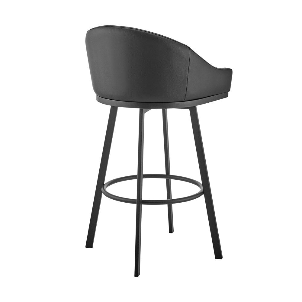 Armen Living - Noran Swivel Counter Stool in Black Metal with Black Faux Leather - 840254335776 veiw 4