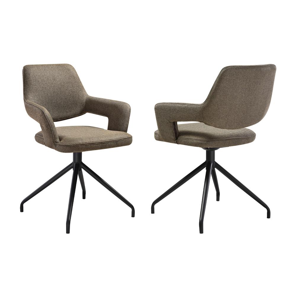 Armen Living - Penny Swivel Upholstered Dining Chair in Brown Fabric with Black Metal Legs - (Set of 2) - LCPESICOBLK veiw 1