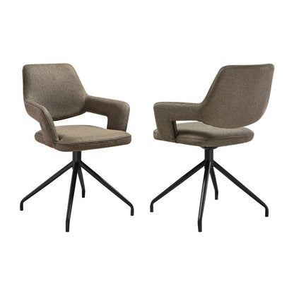 Armen Living - Penny Swivel Upholstered Dining Chair in Brown Fabric with Black Metal Legs - (Set of 2) - LCPESICOBLK veiw 1