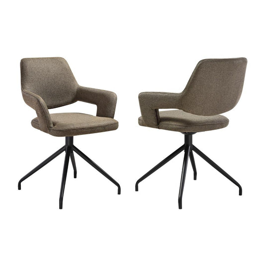 Armen Living - Penny Swivel Upholstered Dining Chair in Brown Fabric with Black Metal Legs - (Set of 2) - LCPESICOBLK veiw 1