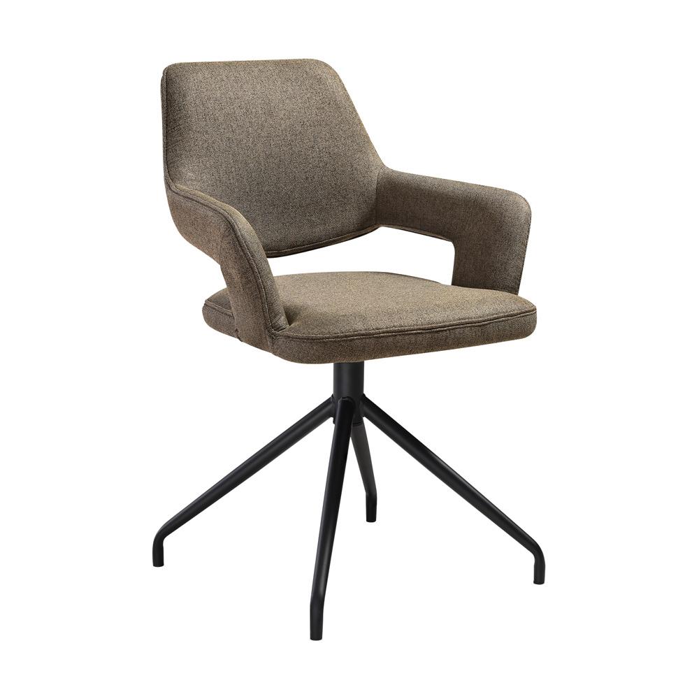 Armen Living - Penny Swivel Upholstered Dining Chair in Brown Fabric with Black Metal Legs - (Set of 2) - LCPESICOBLK veiw 2