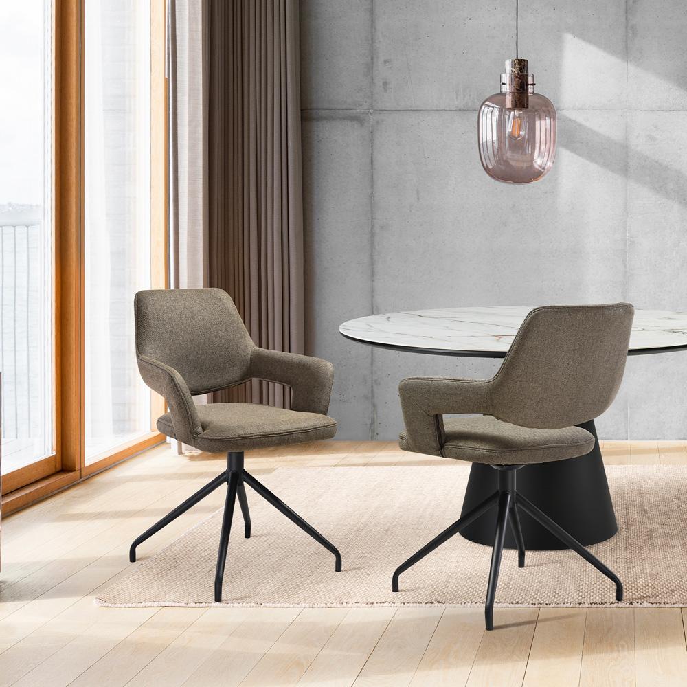 Armen Living - Penny Swivel Upholstered Dining Chair in Brown Fabric with Black Metal Legs - (Set of 2) - LCPESICOBLK veiw 7