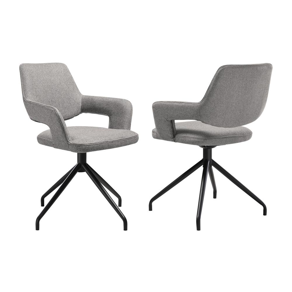 Armen Living - Penny Swivel Upholstered Dining Chair in Gray Fabric with Black Metal Legs - (Set of 2) - LCPESIGRYBLK veiw 1