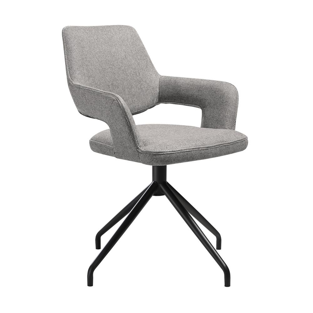 Armen Living - Penny Swivel Upholstered Dining Chair in Gray Fabric with Black Metal Legs - (Set of 2) - LCPESIGRYBLK veiw 2