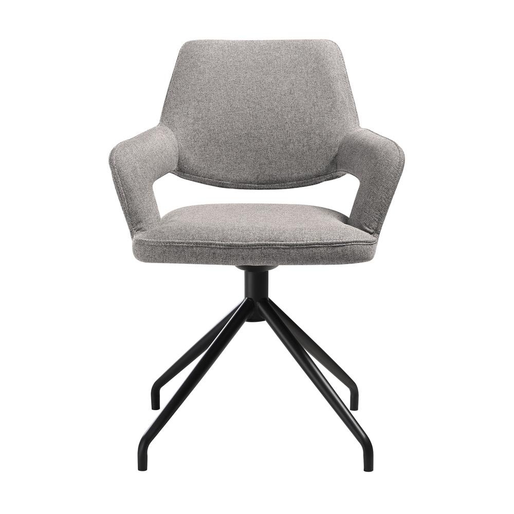 Armen Living - Penny Swivel Upholstered Dining Chair in Gray Fabric with Black Metal Legs - (Set of 2) - LCPESIGRYBLK veiw 3