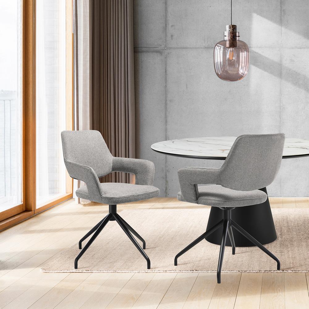 Armen Living - Penny Swivel Upholstered Dining Chair in Gray Fabric with Black Metal Legs - (Set of 2) - LCPESIGRYBLK veiw 7
