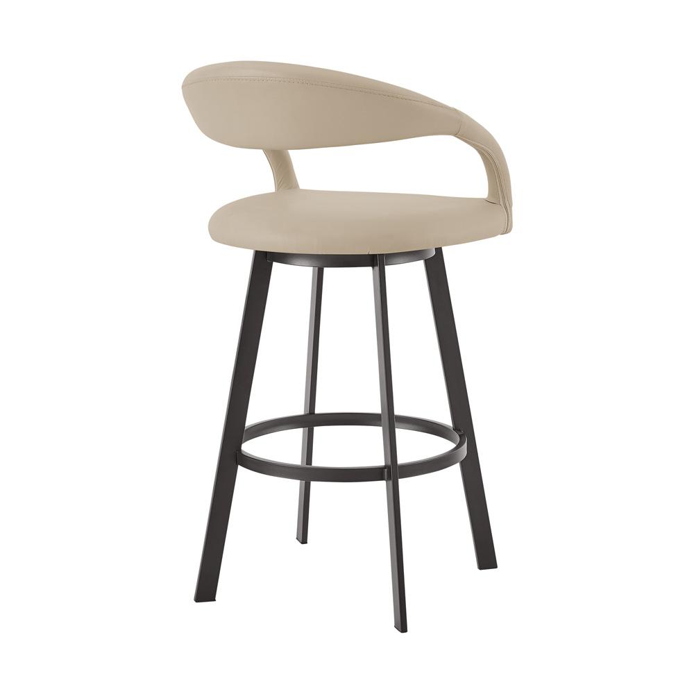 Armen Living - Ramona 26in Swivel Counter Stool with Matte Black Iron and Beige Faux Leather - LCRASWBABLKBG26 veiw 3