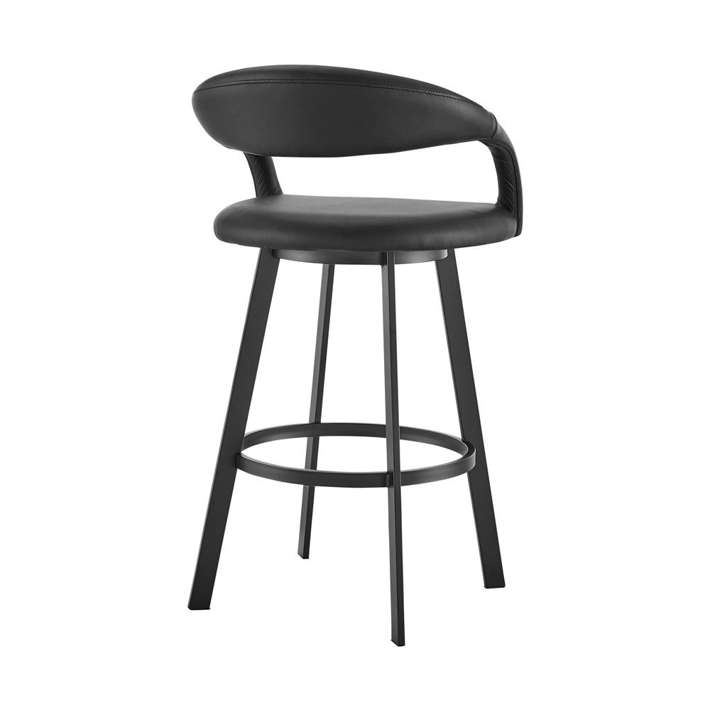 Armen Living - Ramona 26in Swivel Counter Stool with Matte Black Iron and Black Faux Leather - LCRASWBABLK26 veiw 3
