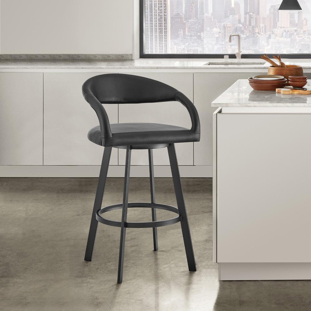 Armen Living - Ramona 26in Swivel Counter Stool with Matte Black Iron and Black Faux Leather - LCRASWBABLK26 veiw 7