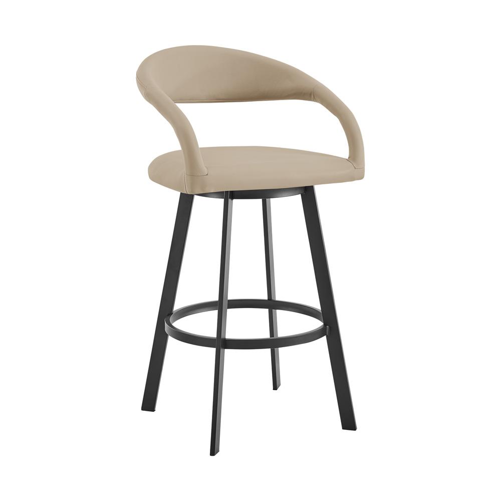 Armen Living - Ramona 30in Swivel Bar Stool with Matte Black Iron and Beige Faux Leather - LCRASWBABLKBG30 veiw 1