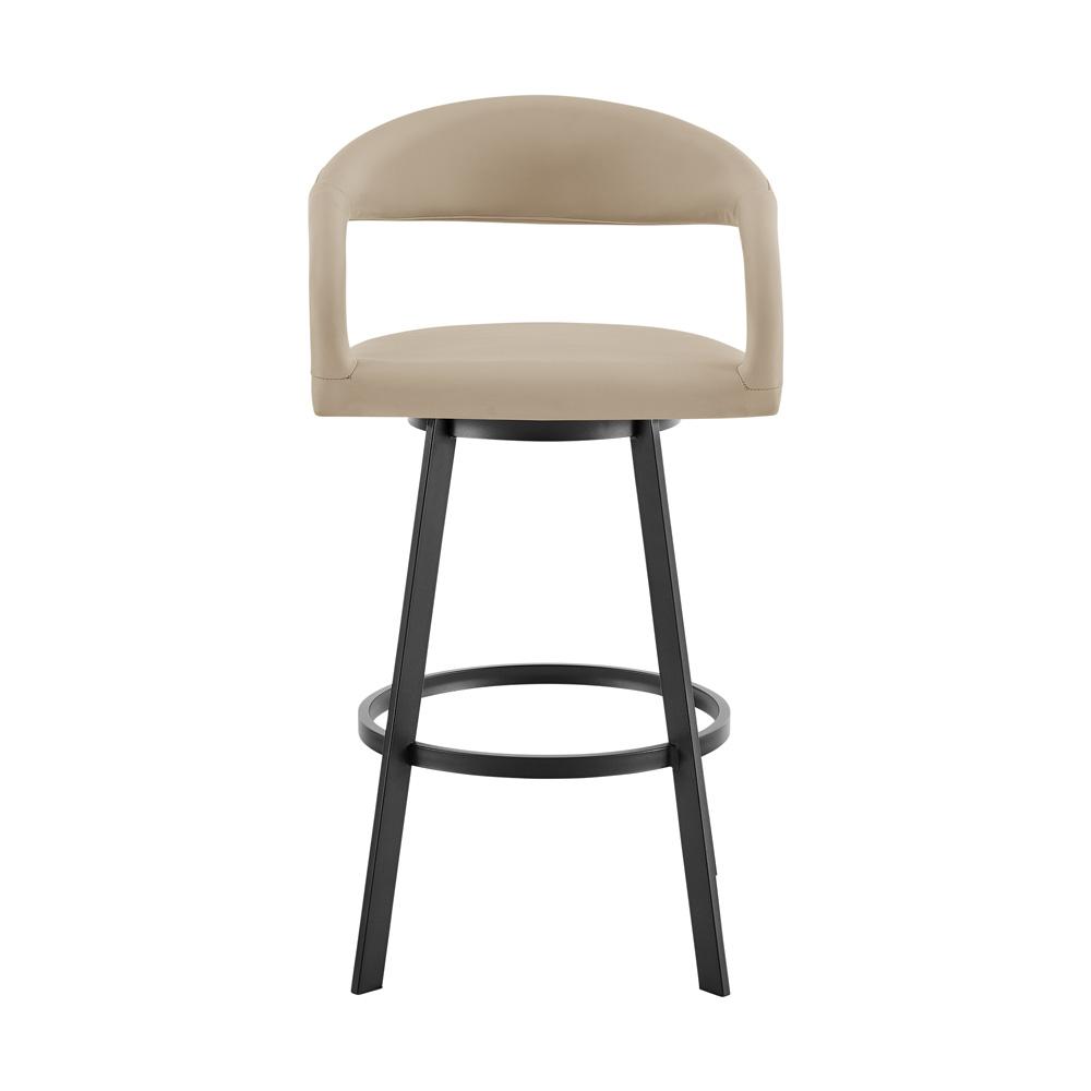 Armen Living - Ramona 30in Swivel Bar Stool with Matte Black Iron and Beige Faux Leather - LCRASWBABLKBG30 veiw 2