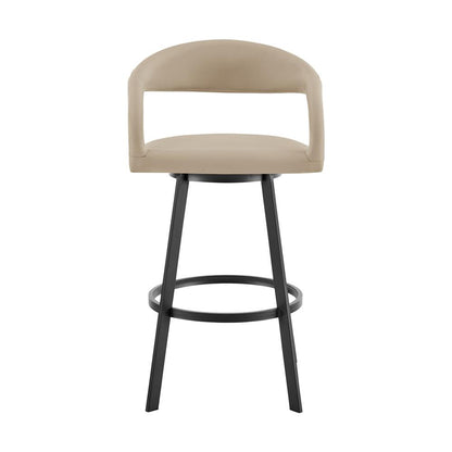 Armen Living - Ramona 30in Swivel Bar Stool with Matte Black Iron and Beige Faux Leather - LCRASWBABLKBG30 veiw 2