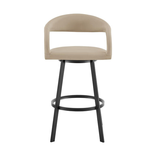 Armen Living - Ramona 30in Swivel Bar Stool with Matte Black Iron and Beige Faux Leather - LCRASWBABLKBG30 veiw 2