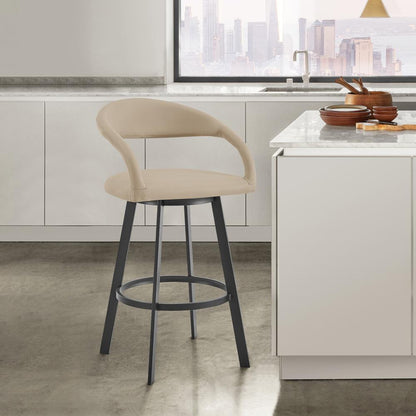 Armen Living - Ramona 30in Swivel Bar Stool with Matte Black Iron and Beige Faux Leather - LCRASWBABLKBG30 veiw 7