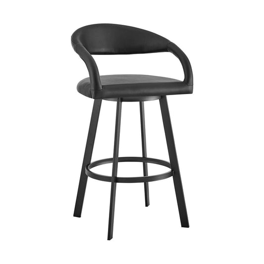 Armen Living - Ramona 30in Swivel Bar Stool with Matte Black Iron and Black Faux Leather - LCRASWBABLK30 veiw 1