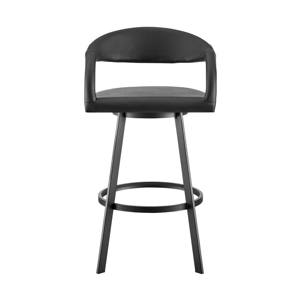 Armen Living - Ramona 30in Swivel Bar Stool with Matte Black Iron and Black Faux Leather - LCRASWBABLK30 veiw 2
