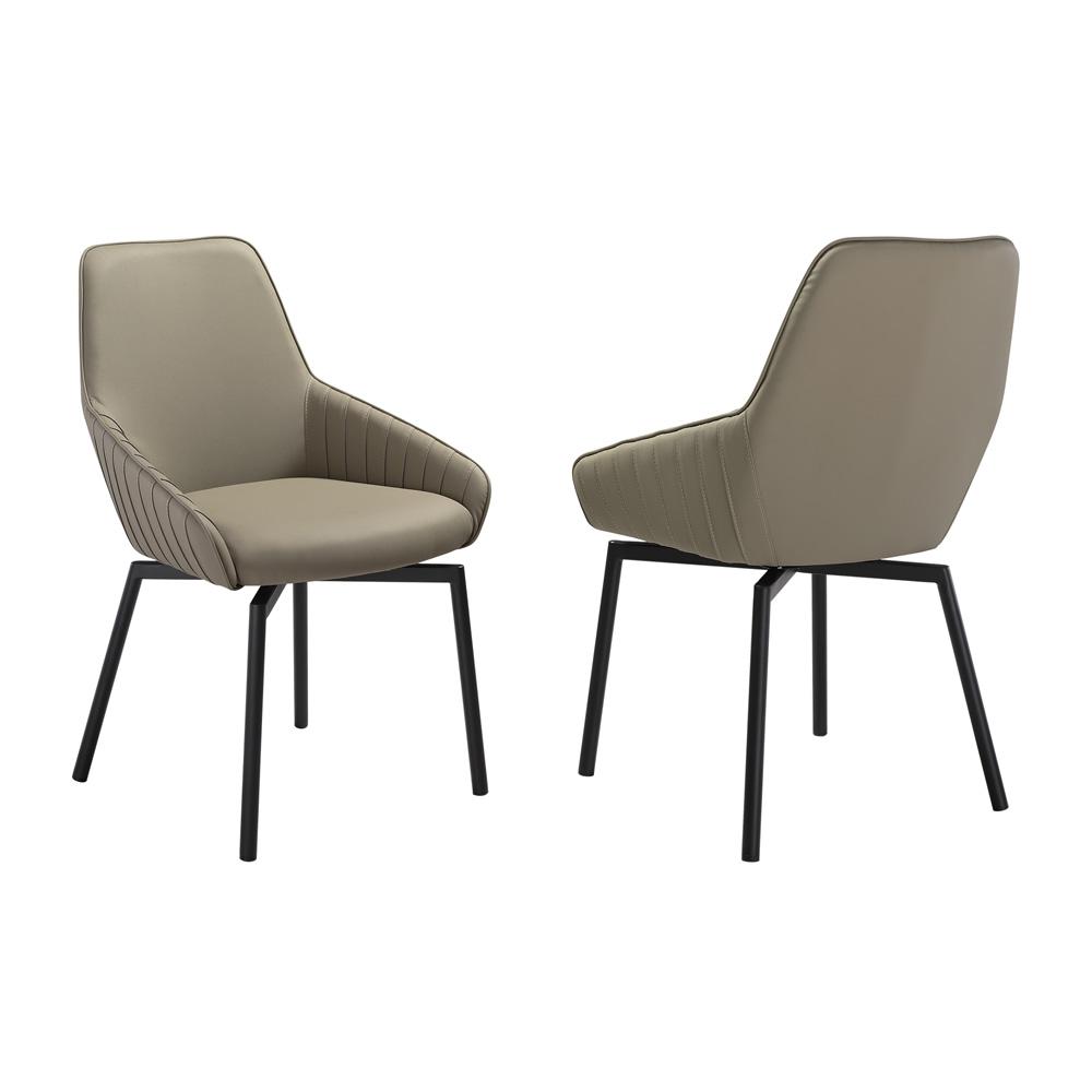Armen Living - Shilo Swivel Upholstered Dining Chair in Taupe Gray Faux Leather with Black Metal Legs - (Set of 2) - LCSHSITAGRYBLK veiw 1