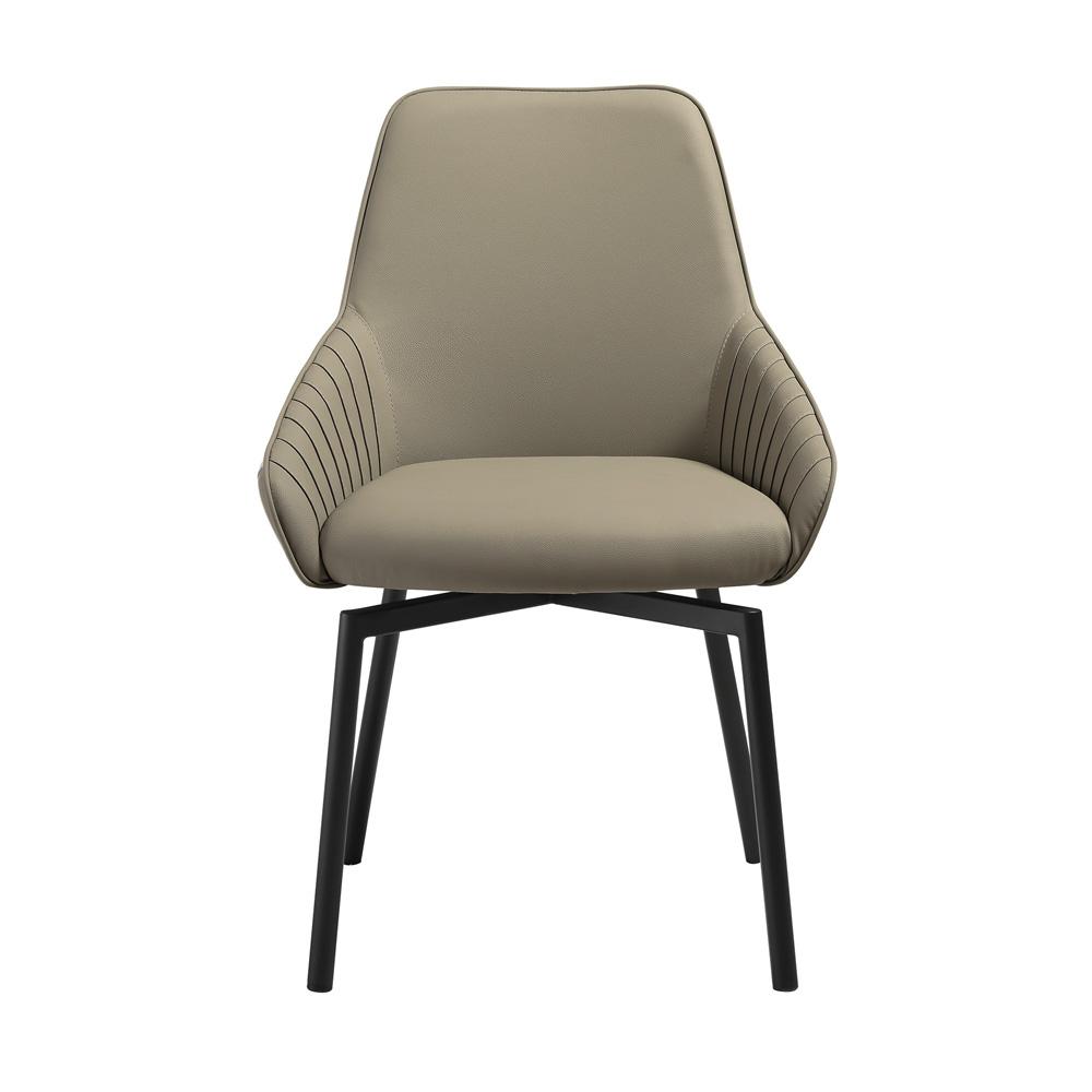 Armen Living - Shilo Swivel Upholstered Dining Chair in Taupe Gray Faux Leather with Black Metal Legs - (Set of 2) - LCSHSITAGRYBLK veiw 3