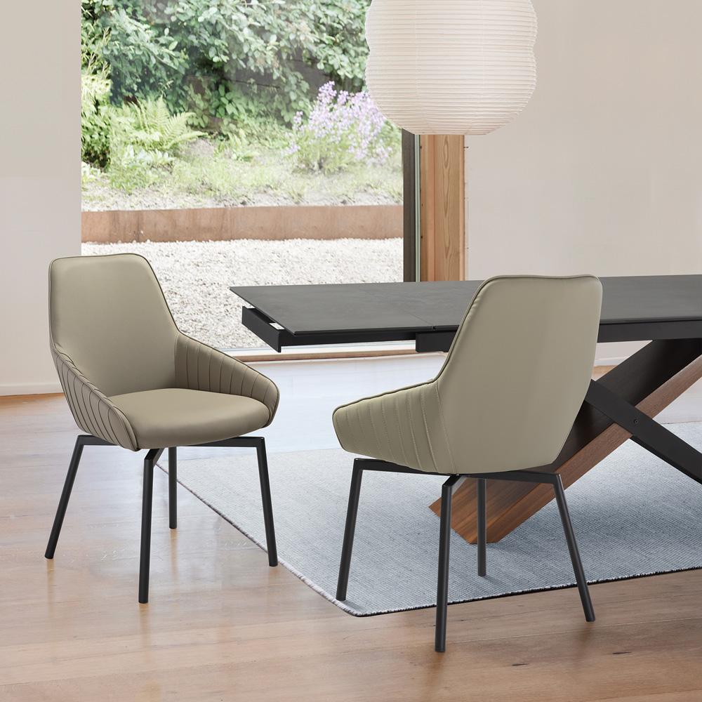 Armen Living - Shilo Swivel Upholstered Dining Chair in Taupe Gray Faux Leather with Black Metal Legs - (Set of 2) - LCSHSITAGRYBLK veiw 7