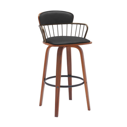 Armen Living - Willow 25.5in Swivel Walnut Wood Counter Stool in Black Faux Leather with Golden Bronze Metal - LCWIBAWABLK26 veiw 1