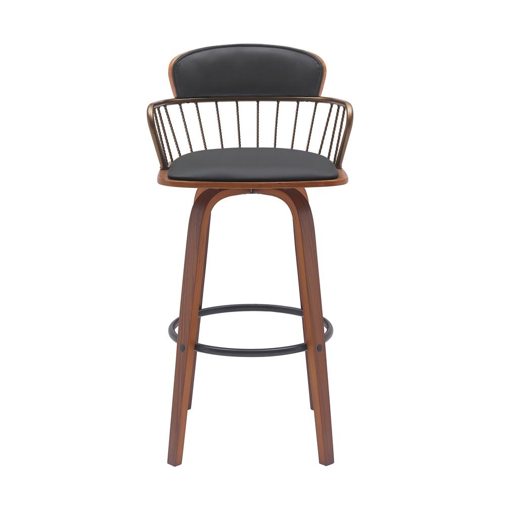 Armen Living - Willow 25.5in Swivel Walnut Wood Counter Stool in Black Faux Leather with Golden Bronze Metal - LCWIBAWABLK26 veiw 2