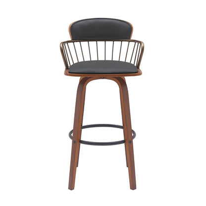 Armen Living - Willow 25.5in Swivel Walnut Wood Counter Stool in Black Faux Leather with Golden Bronze Metal - LCWIBAWABLK26 veiw 2