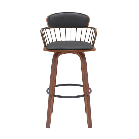 Armen Living - Willow 25.5in Swivel Walnut Wood Counter Stool in Black Faux Leather with Golden Bronze Metal - LCWIBAWABLK26 veiw 2