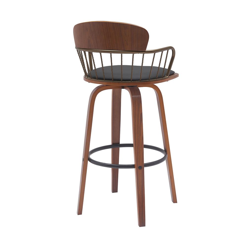 Armen Living - Willow 25.5in Swivel Walnut Wood Counter Stool in Black Faux Leather with Golden Bronze Metal - LCWIBAWABLK26 veiw 3
