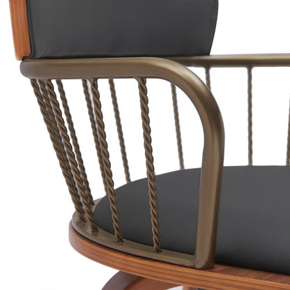 Armen Living - Willow 25.5in Swivel Walnut Wood Counter Stool in Black Faux Leather with Golden Bronze Metal - LCWIBAWABLK26 veiw 5