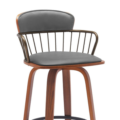 Armen Living - Willow 25.5in Swivel Walnut Wood Counter Stool in Gray Faux Leather with Golden Bronze Metal - LCWIBAWAGRY26 veiw 4