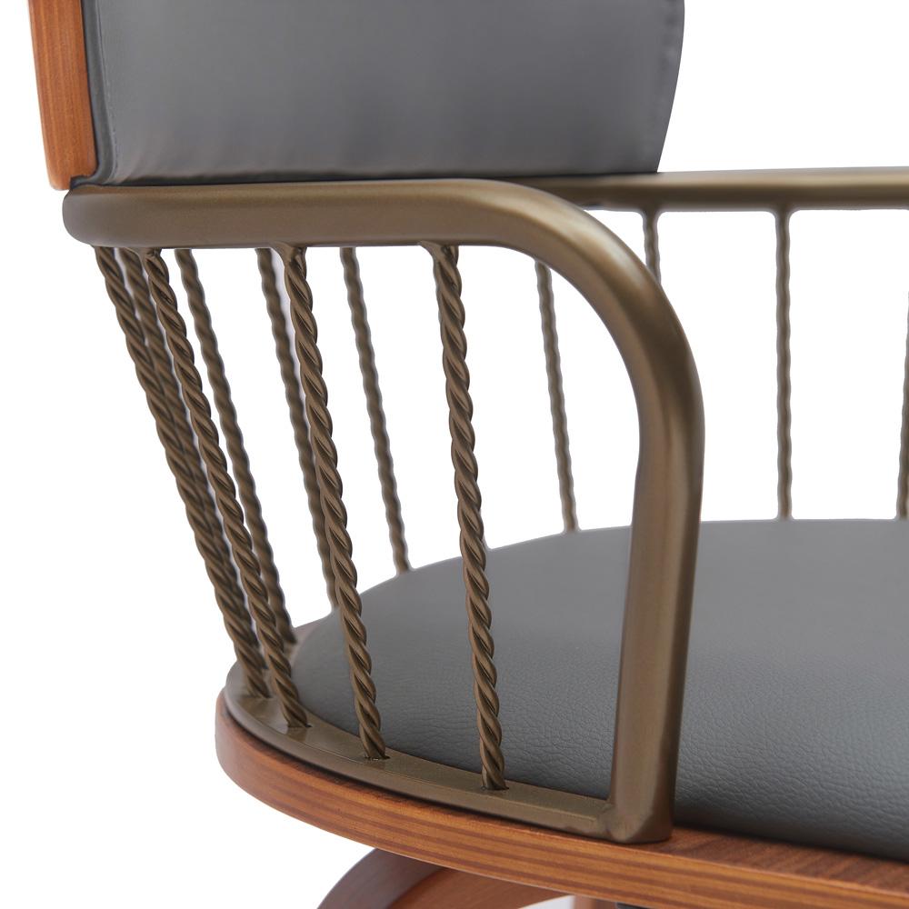 Armen Living - Willow 25.5in Swivel Walnut Wood Counter Stool in Gray Faux Leather with Golden Bronze Metal - LCWIBAWAGRY26 veiw 5