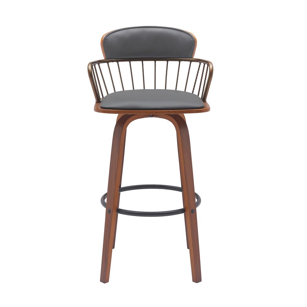 Armen Living - Willow 30in Swivel Walnut Wood Bar Stool in Gray Faux Leather with Golden Bronze Metal - LCWIBAWAGRY30 veiw 2