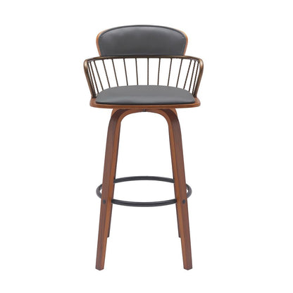 Armen Living - Willow 30in Swivel Walnut Wood Bar Stool in Gray Faux Leather with Golden Bronze Metal - LCWIBAWAGRY30 veiw 2