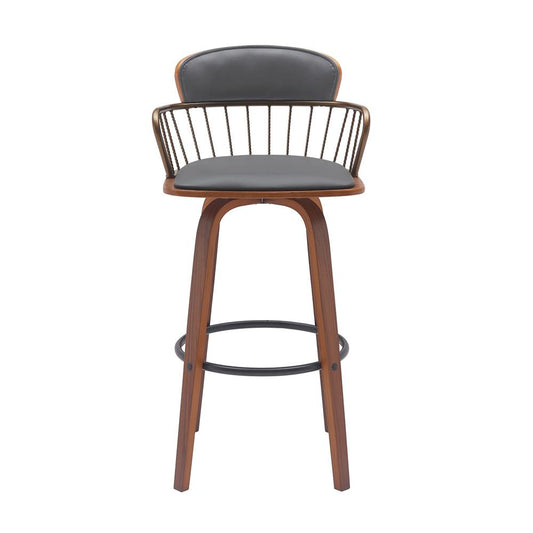 Armen Living - Willow 30in Swivel Walnut Wood Bar Stool in Gray Faux Leather with Golden Bronze Metal - LCWIBAWAGRY30 veiw 2