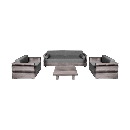 Armen Living - Vivid Outdoor Patio 4 Piece Conversation Set in Gray Eucalyptus Wood with Gray Olefin Cushions - SETVI4GRY veiw 1