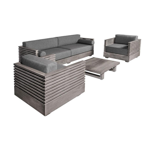 Armen Living - Vivid Outdoor Patio 4 Piece Conversation Set in Gray Eucalyptus Wood with Gray Olefin Cushions - SETVI4GRY veiw 2