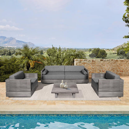 Armen Living - Vivid Outdoor Patio 4 Piece Conversation Set in Gray Eucalyptus Wood with Gray Olefin Cushions - SETVI4GRY veiw 7
