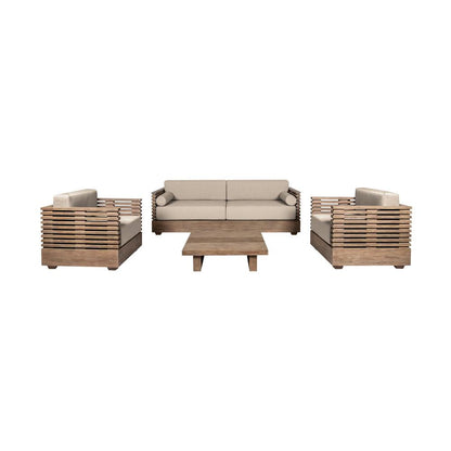 Armen Living - Vivid Outdoor Patio 4 Piece Conversation Set in Light Eucalyptus Wood with Taupe Olefin Cushions - SETVI4EUCTP veiw 1