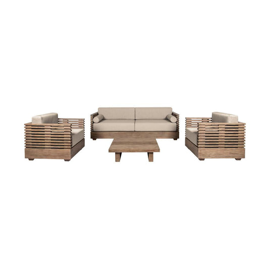 Armen Living - Vivid Outdoor Patio 4 Piece Conversation Set in Light Eucalyptus Wood with Taupe Olefin Cushions - SETVI4EUCTP veiw 1