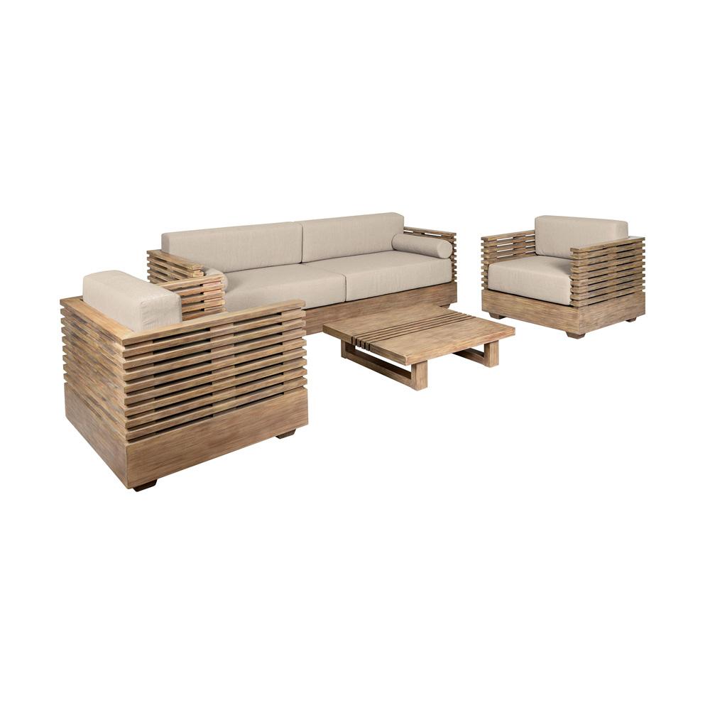 Armen Living - Vivid Outdoor Patio 4 Piece Conversation Set in Light Eucalyptus Wood with Taupe Olefin Cushions - SETVI4EUCTP veiw 2