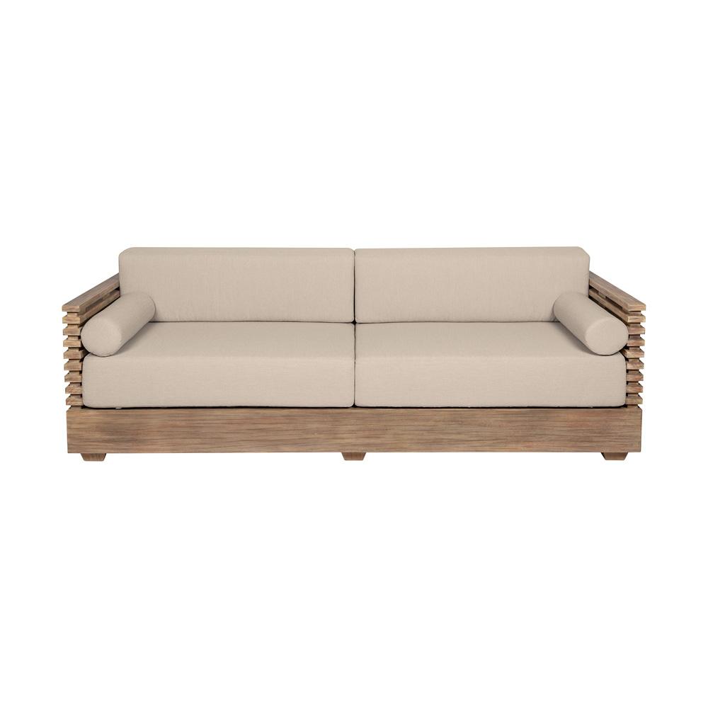 Armen Living - Vivid Outdoor Patio 4 Piece Conversation Set in Light Eucalyptus Wood with Taupe Olefin Cushions - SETVI4EUCTP veiw 3