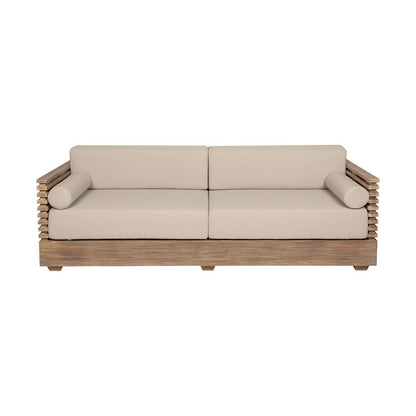 Armen Living - Vivid Outdoor Patio 4 Piece Conversation Set in Light Eucalyptus Wood with Taupe Olefin Cushions - SETVI4EUCTP veiw 3