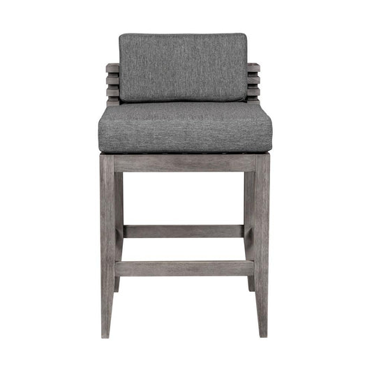 Armen Living - Vivid Outdoor Patio Bar Stool in Gray Eucalyptus Wood with Gray Olefin Cushions - LCVIBAEUCGRY30 veiw 2