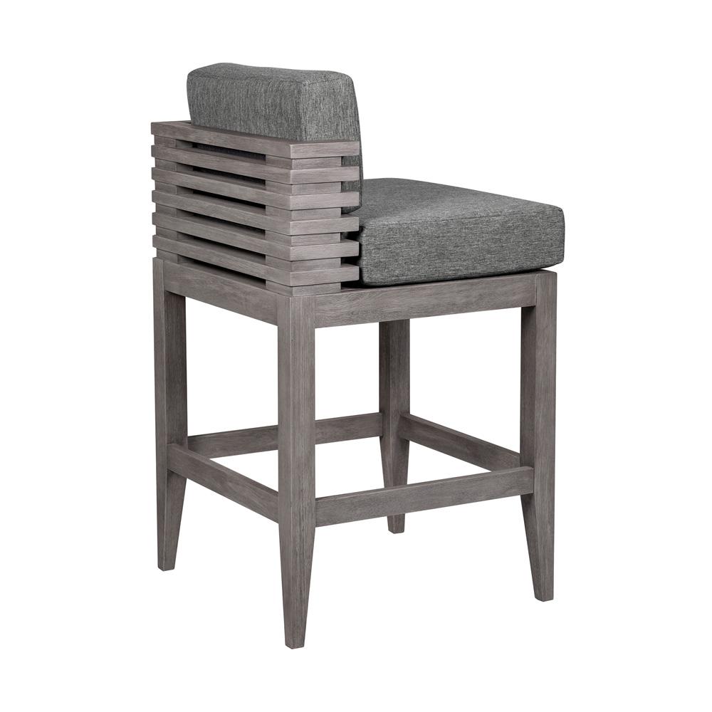 Armen Living - Vivid Outdoor Patio Bar Stool in Gray Eucalyptus Wood with Gray Olefin Cushions - LCVIBAEUCGRY30 veiw 4