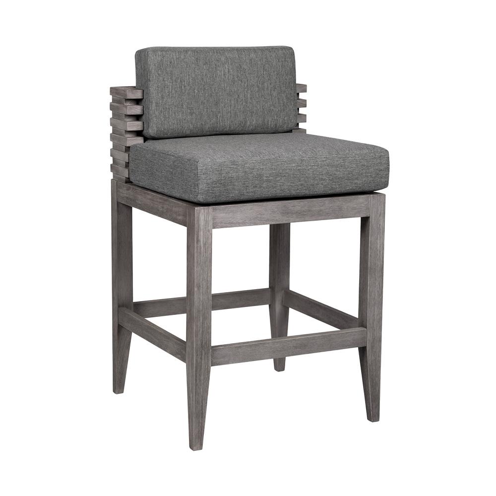 Armen Living - Vivid Outdoor Patio Counter Stool in Gray Eucalyptus Wood with Gray Olefin Cushions - LCVIBAEUCGRY26 veiw 1