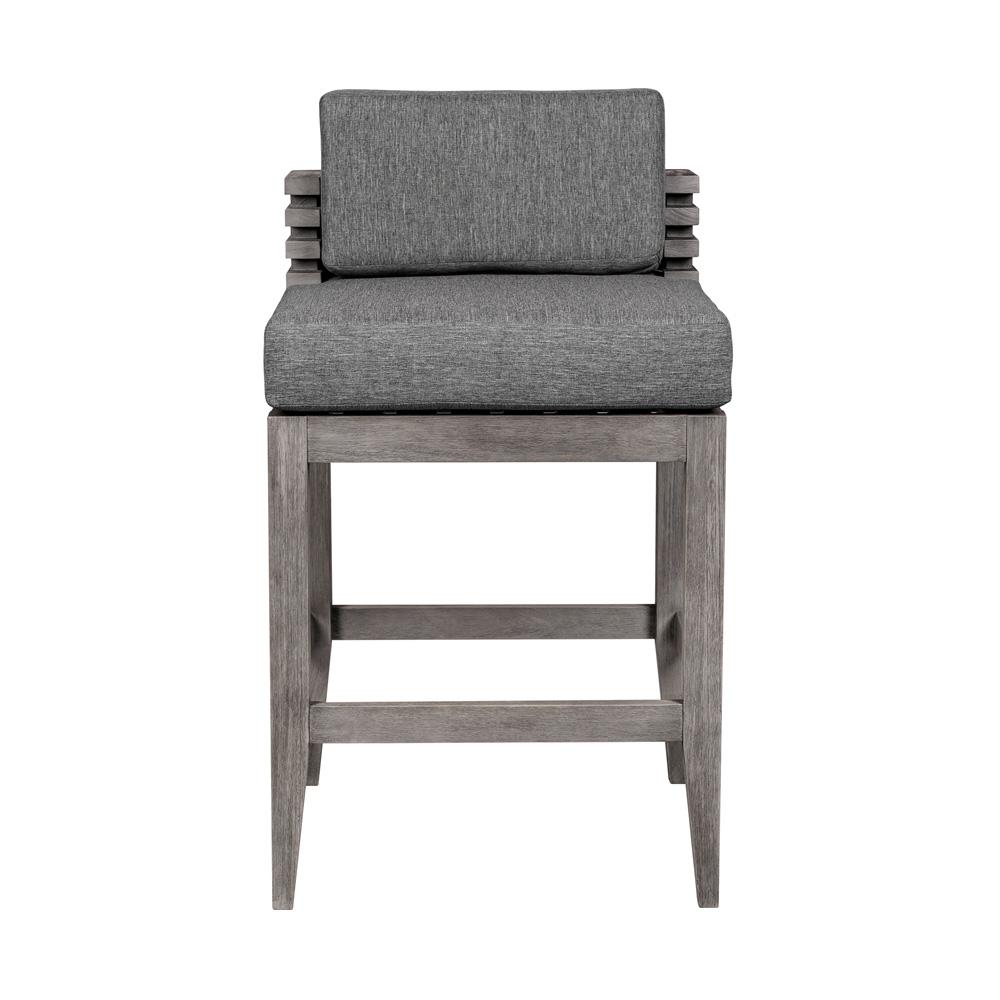 Armen Living - Vivid Outdoor Patio Counter Stool in Gray Eucalyptus Wood with Gray Olefin Cushions - LCVIBAEUCGRY26 veiw 2
