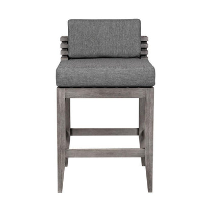 Armen Living - Vivid Outdoor Patio Counter Stool in Gray Eucalyptus Wood with Gray Olefin Cushions - LCVIBAEUCGRY26 veiw 2